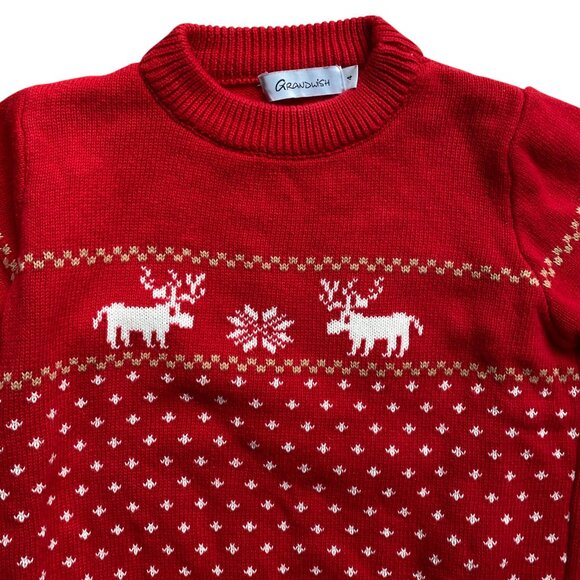 Grandwish Jacquard Knit Moose Sweater Kid Sz 4 Red Holiday Christmas Festive - Picture 2 of 11